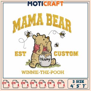Mama Bear Embroidery Design Winnie the Pooh Customizable Art