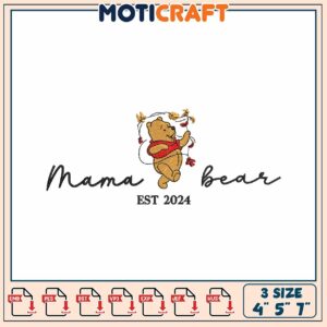 Mama Bear Embroidery Design Established 2024 Cute Details