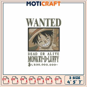 Luffy Wanted Embroidery Design 3 Sizes