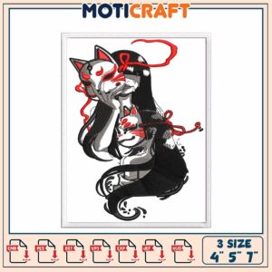 Kitsune Mask Girl Embroidery Design