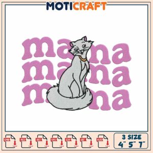 Mama Cat Embroidery Design 4x7 Inch