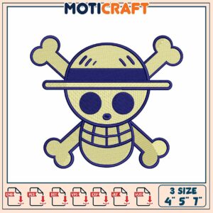 Luffy Straw Hat Skull Embroidery Design