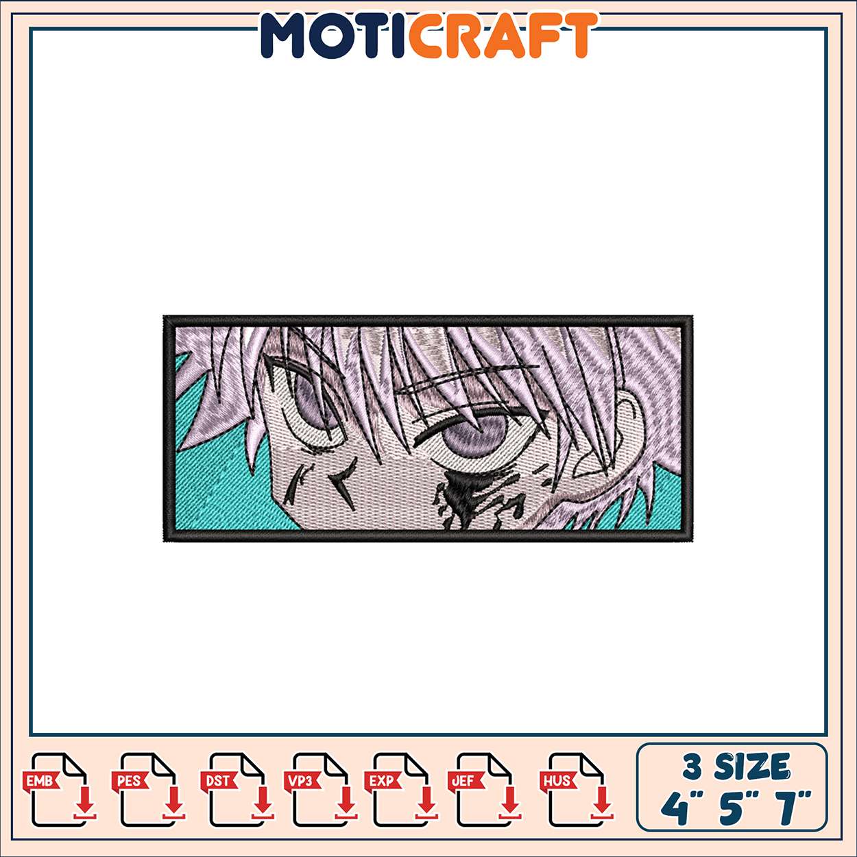 Killua Embroidery Design 3 Sizes Killua Embroidery Design 3 Sizes