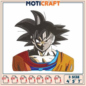 Goku Embroidery Design Pattern for Creative Projects in Three Sizes