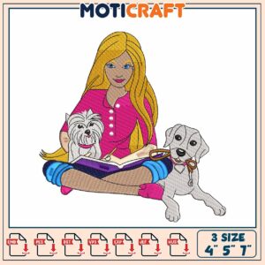 Girl with Dogs Embroidery Design