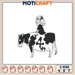 Girl on Cow Embroidery Design 4x5x7 Inch