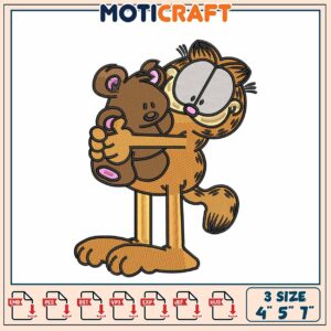 Garfield Hugging Bear Embroidery Design