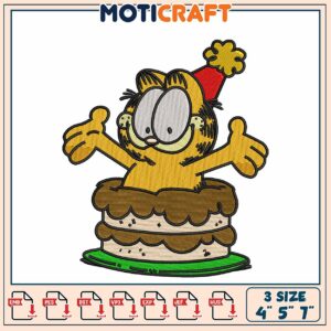 Garfield Birthday Cake Embroidery Design
