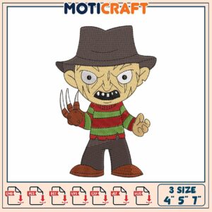 Freddy Krueger Embroidery Design for Crafting Projects 3 Sizes