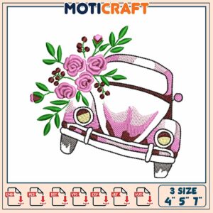 Floral VW Bug Embroidery Design