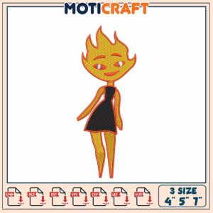 Fire Girl Embroidery Design 4x7 inch