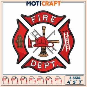 Fire Dept Embroidery Design 4x5x7 Inch