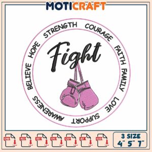 Fight Embroidery Design 3 Sizes