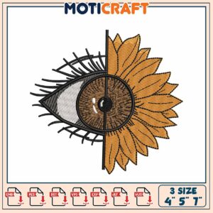 Eye Sunflower Embroidery Design 3 Sizes