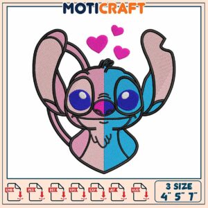 Embroidery Pattern Cute Alien Character with Hearts Design 3 Sizes