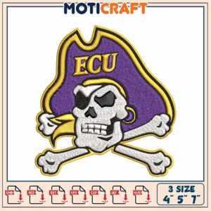 ECU Pirate Skull and Crossbones Embroidery Design Files