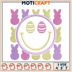 Easter Bunny Smiley Face Embroidery Design