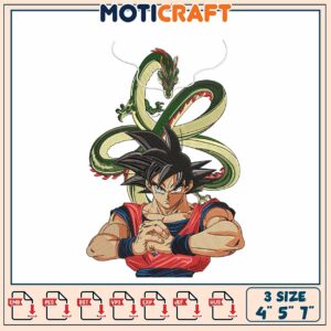 Dragon Ball Z Goku Embroidery Design with Shenron Details 4x5x7 Dragon Ball Z Goku Embroidery Design with Shenron Details 4x5x7