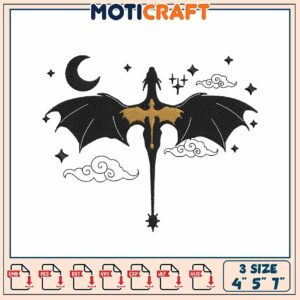 Dragon and Moon Embroidery Design for Craft Projects 4x5x7