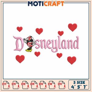 Disneyland Embroidery Design with Minnie Mouse and Hearts Art