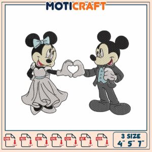 Minnie & Mickey Embroidery Design, 3 Sizes