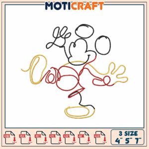 Mickey Mouse Line Art Embroidery Design