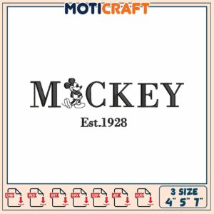 Mickey Mouse Embroidery Design Est 1928 Three Sizes Available