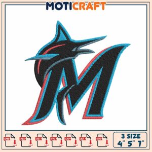 Miami Marlins Embroidery Design 4x5x7 Inch