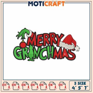 Merry Grinchmas Embroidery Design 4x5x7 Inch