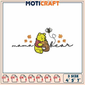 Mama Bear Cute Embroidery Design Featuring Adorable Bear Art