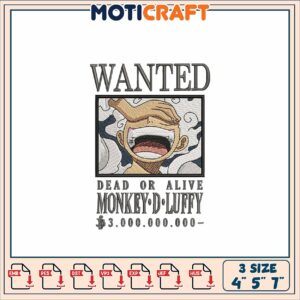 Luffy Wanted Embroidery Design