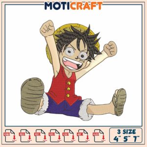 Luffy Pirate Embroidery Design for Craft Projects in Three Sizes