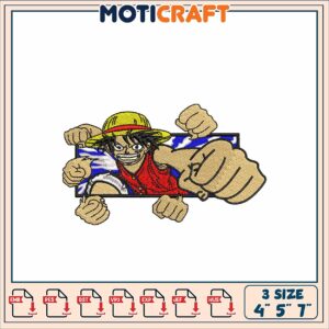 Luffy One Piece Embroidery Design 4x5x7 inch