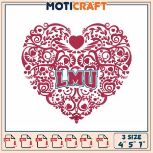 LMU Heart Embroidery Design 3 Sizes