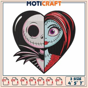 Jack Sally Heart Embroidery Design