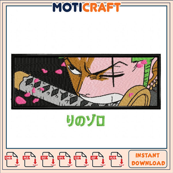 Unique Embroidery Design of Manga Character with Sword
