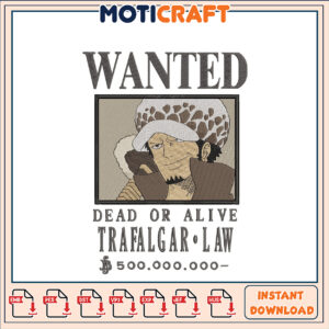 Trafalgar Law Wanted Embroidery Design Instant Download Art