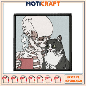 Skeleton & Cat Embroidery Design