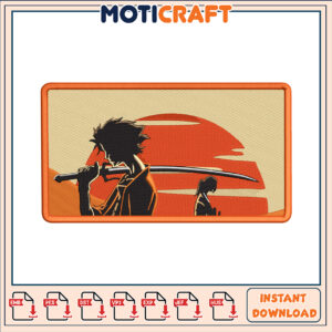 Samurai Sunset Embroidery Design Instant Download
