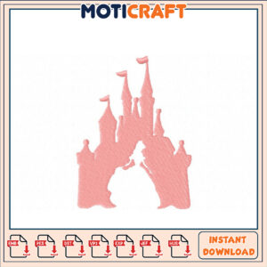Pink Castle Embroidery Design Instant Download