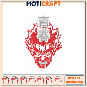 Fiery Face Embroidery Design Instant Download