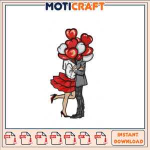 Embroidery Design Couple with Heart Balloons