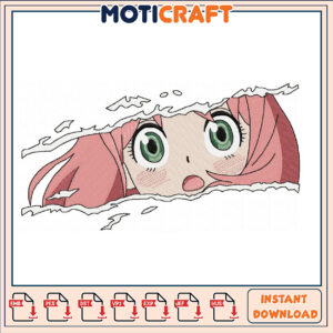 Embroidery Design Anime Girl Peeking Instant Download File