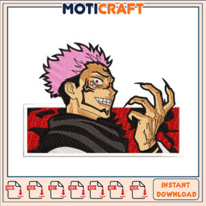 Embroidered Design of Fierce Character with Pink Hair