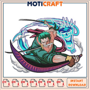 Dynamic Embroidery Design featuring a Powerful Warrior Action Scene
