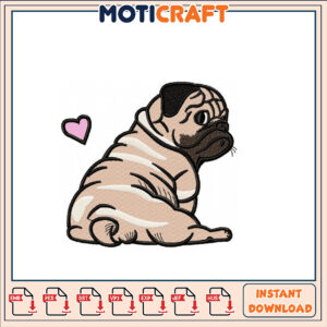 Cute Pug Embroidery Design Instant Download
