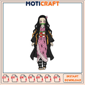 Cute Embroidery Design of a Girl in Traditional Kimono