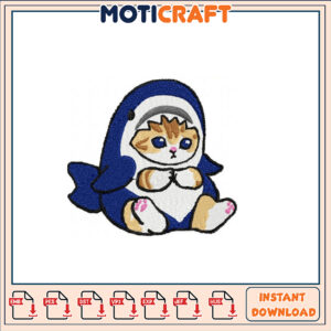 Cute Cat Shark Embroidery Design