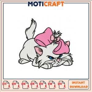 Cute Cat Embroidery Design with Bow Instant Download File