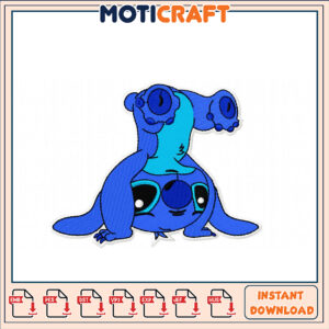 Cute Blue Cartoon Animal Embroidery Design Instant Download